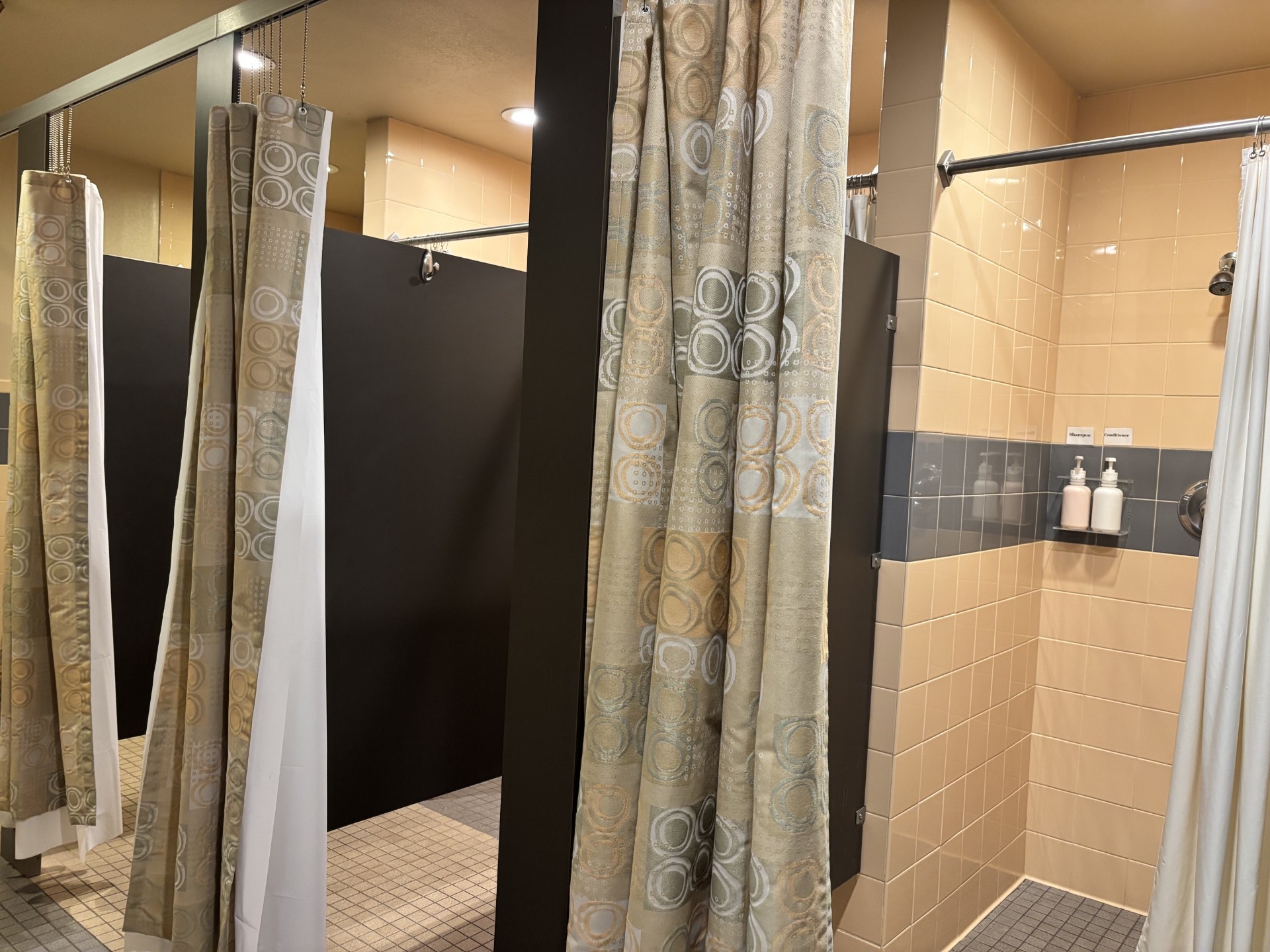 Private showers in the women’s locker room